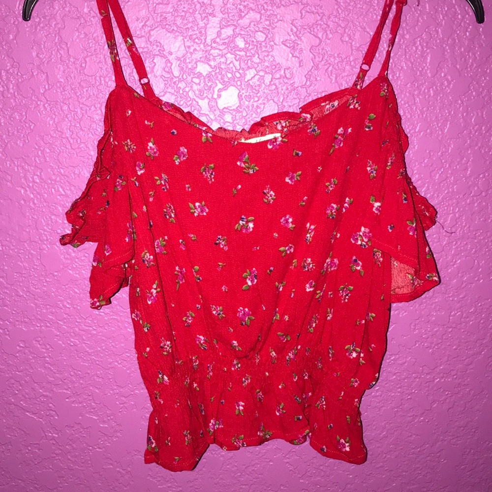Off the shoulder red and floral tank top